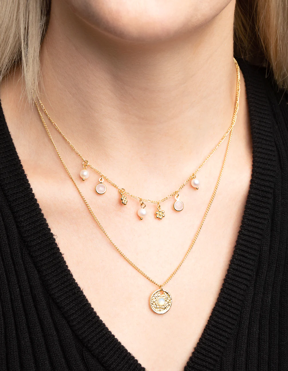 Gold Plated Freshwater Pearl Coin Necklace - Image 2