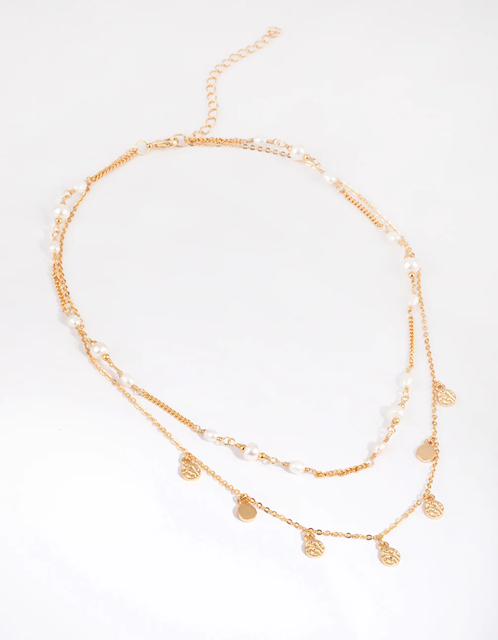 Gold Plated Disc Necklace with Freshwater Pearl - Image 3