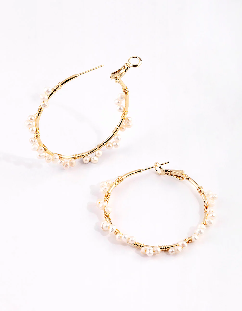 Gold Plated Hoop Earrings with Freshwater Pearls - Image 2