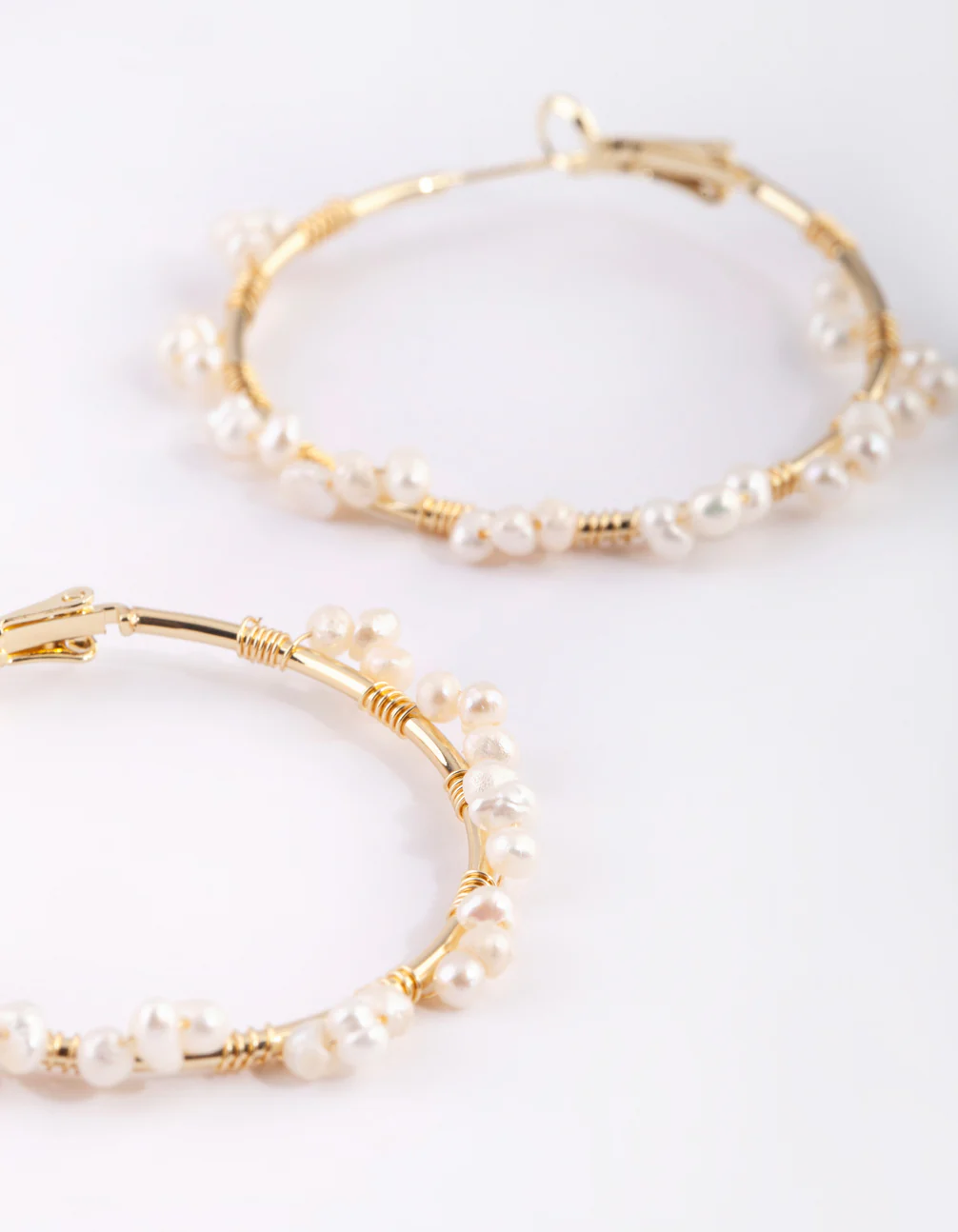 Gold Plated Hoop Earrings with Freshwater Pearls - Image 3
