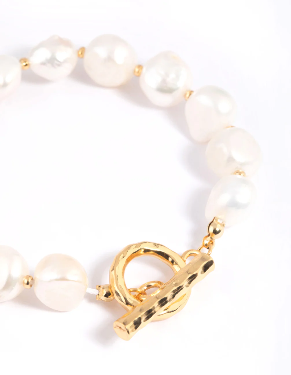 Gold Plated Freshwater Pearl Molten Fob Bracelet - Image 3