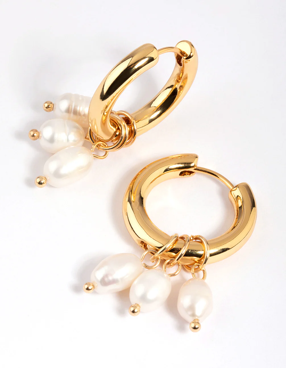 Gold Plated Freshwater Pearl Huggie Hoop Earrings - Image 3