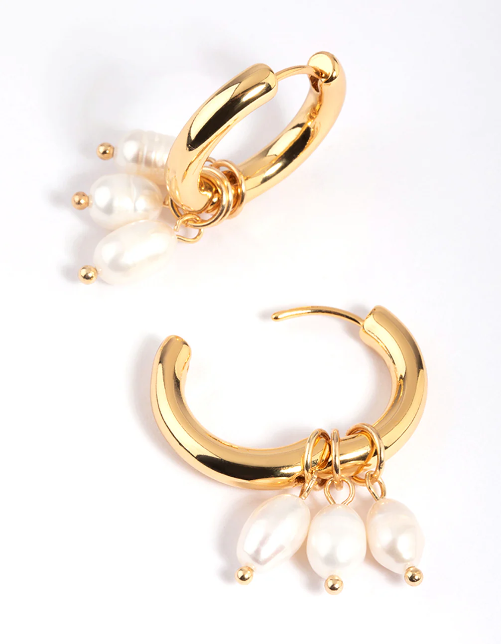 Gold Plated Freshwater Pearl Huggie Hoop Earrings - Image 4