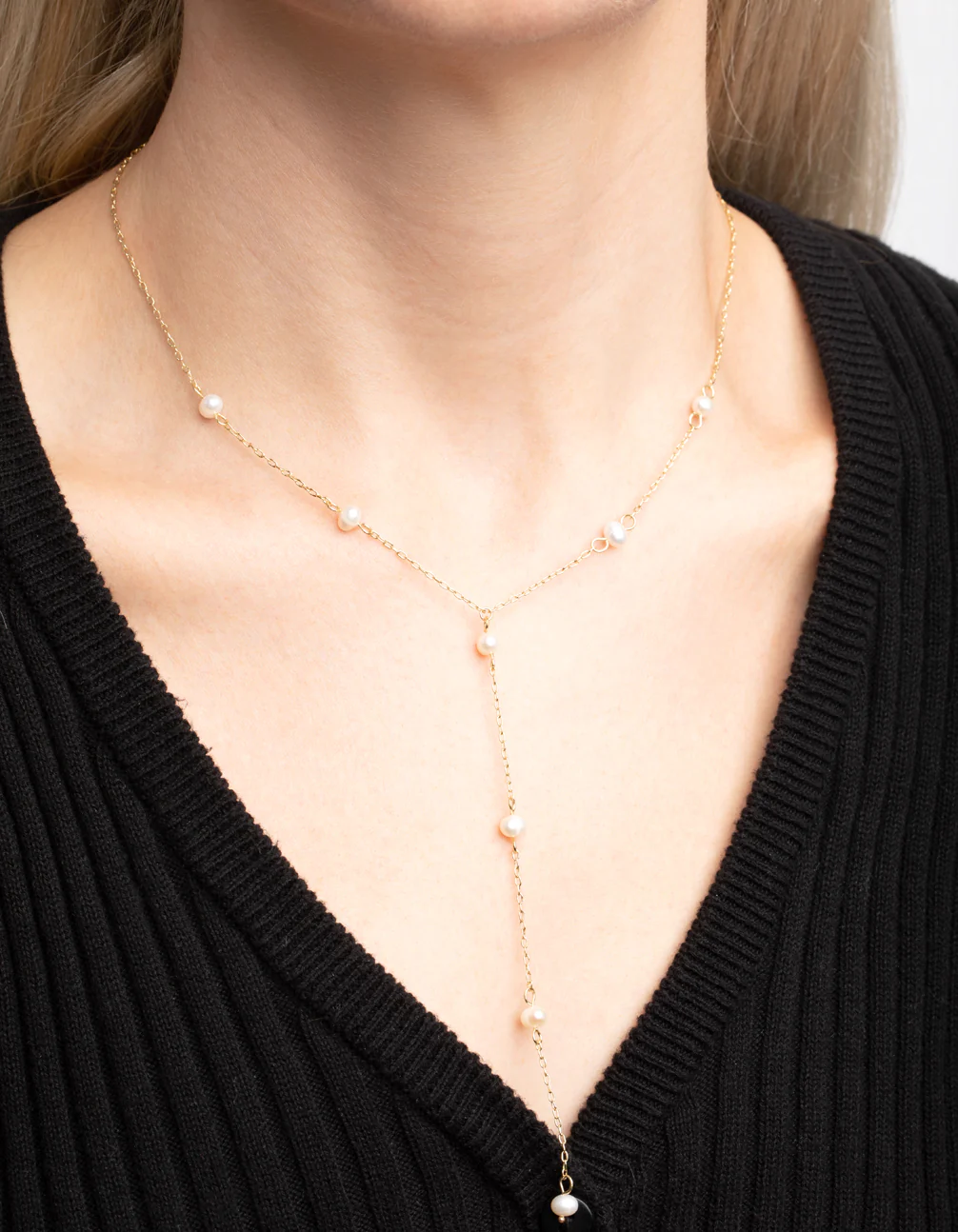 Gold Plated Freshwater Pearl Lariat Necklace - Image 2