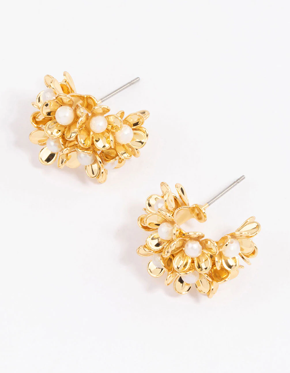 Gold Plated Freshwater Pearl Flower Hoop Earrings - Image 3
