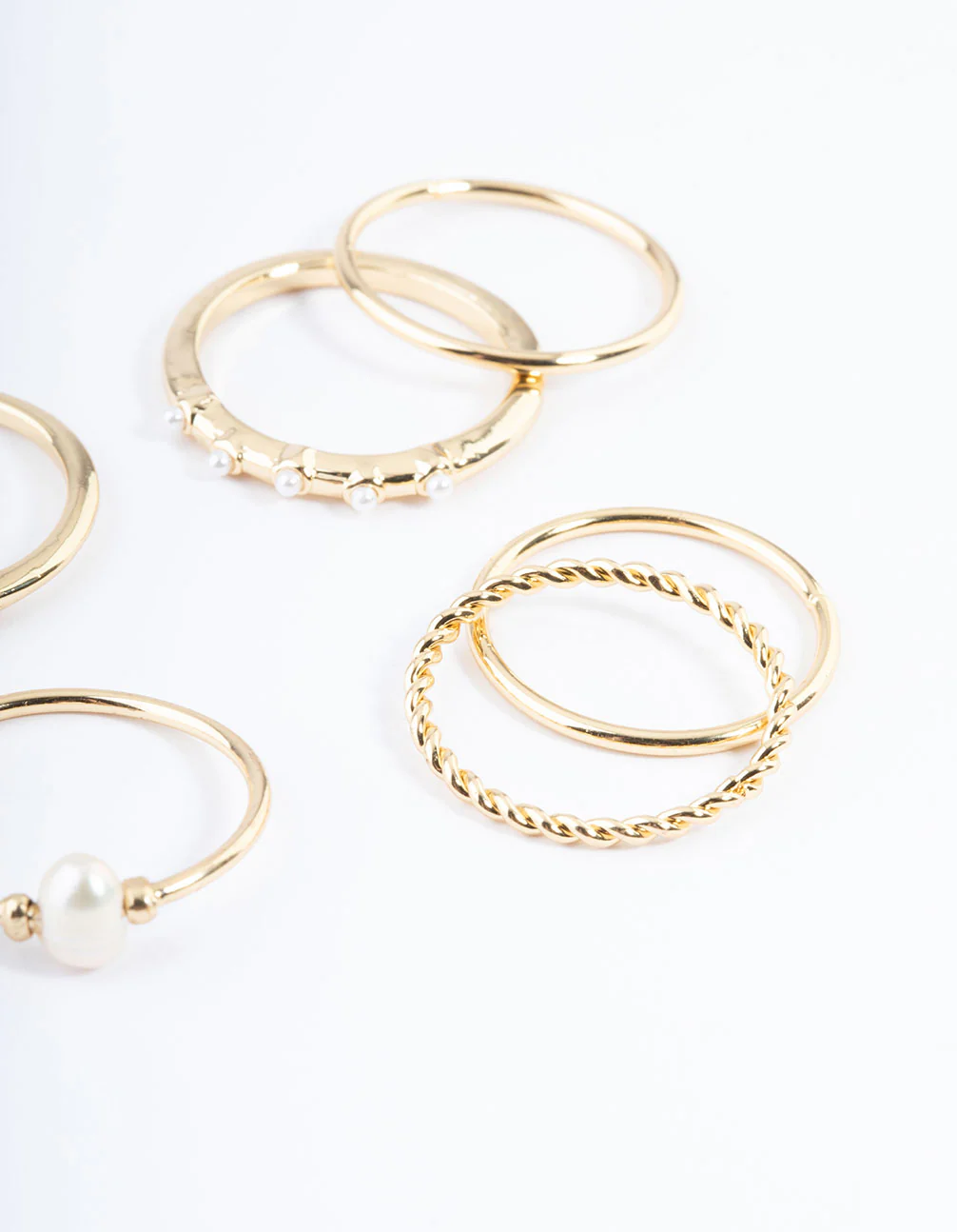 Gold Plated Freshwater Pearl Mixed Band Rings 6-Pack - Image 3