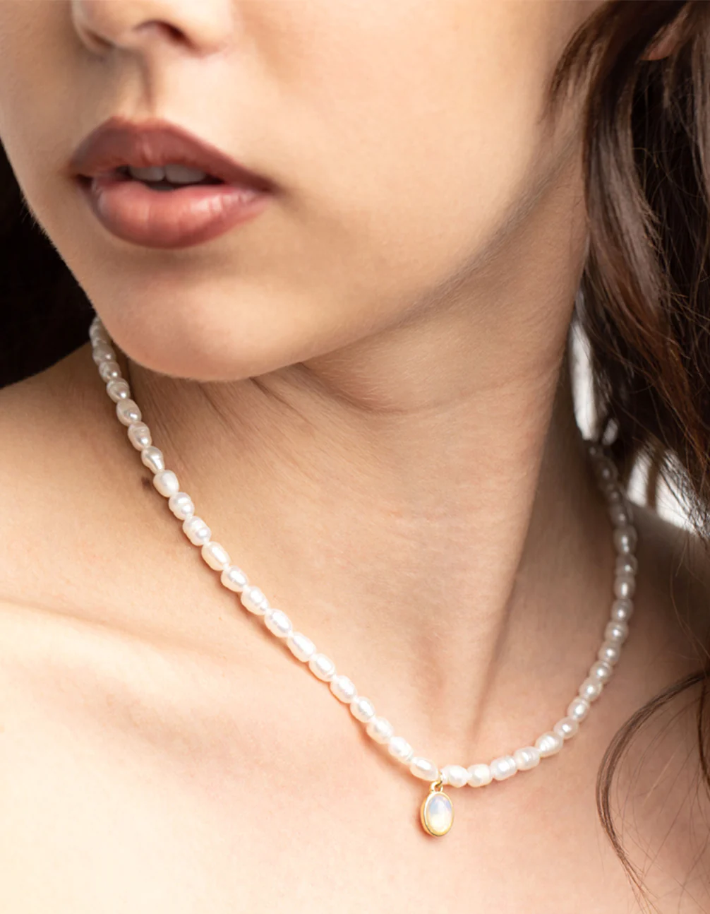 Gold Plated Freshwater Pearl Oval Drop Necklace - Image 2