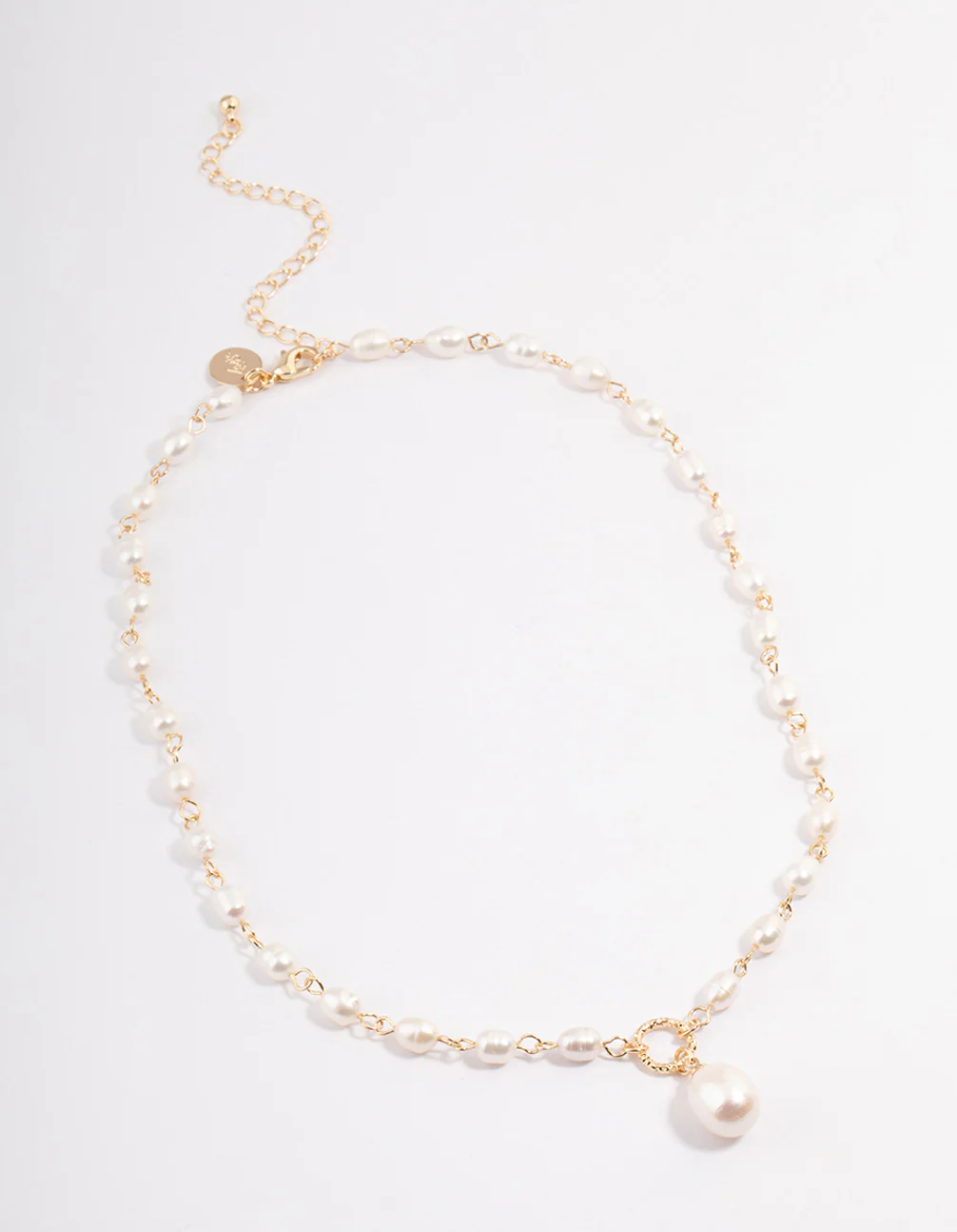 Gold Plated Freshwater Pearl Station Drop Necklace - Image 2