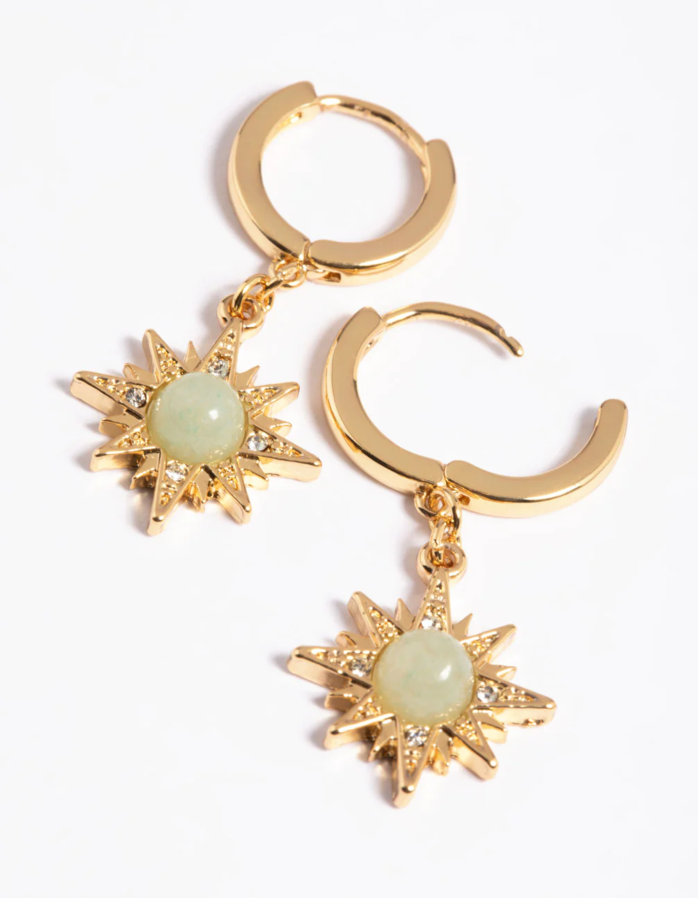 Gold Plated Green Semi Precious Sun Earrings - Image 2