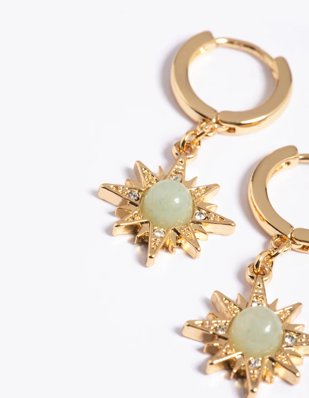 Gold Plated Green Semi Precious Sun Earrings - Image 3