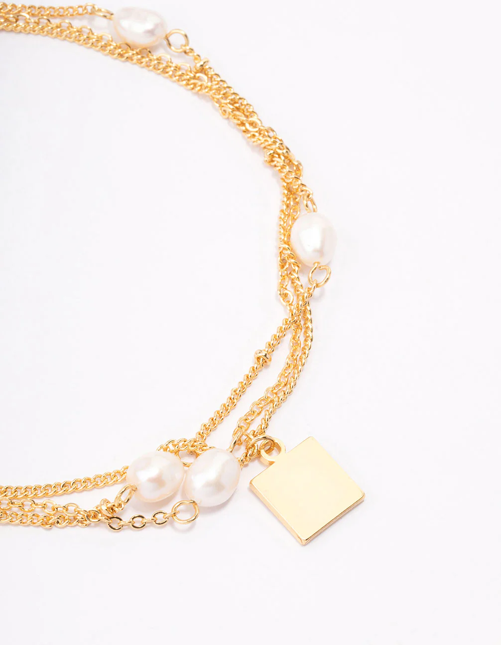 Gold Plated Layered Station Chain Freshwater Pearl Anklet - Image 2