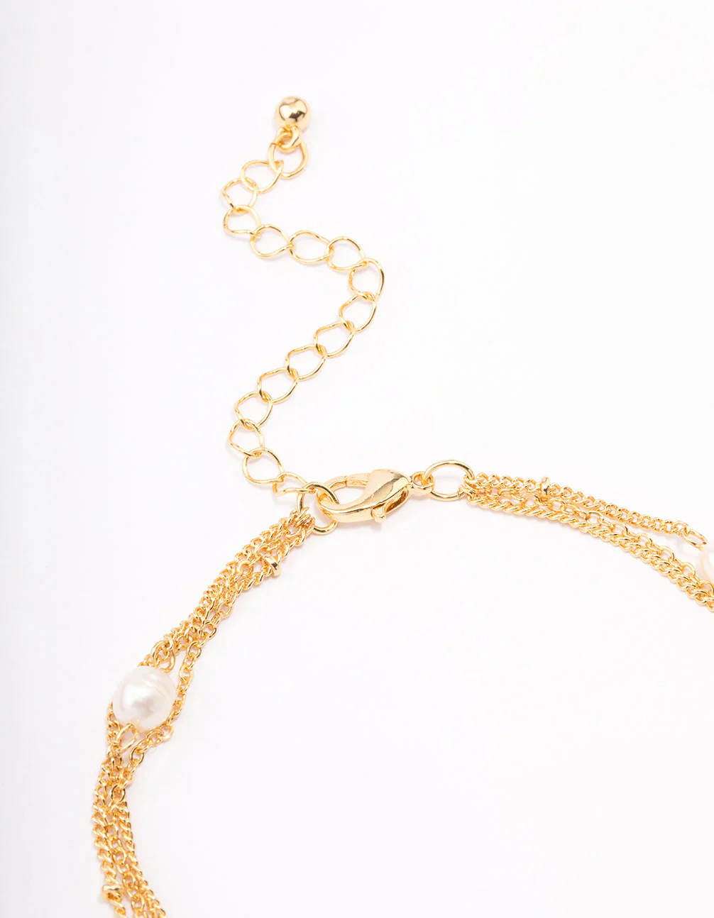 Gold Plated Layered Station Chain Freshwater Pearl Anklet - Image 3