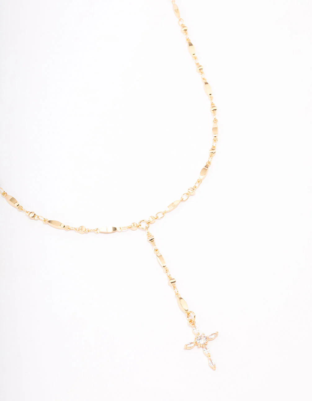 Gold Plated Marquise Cubic Zirconia Cross Y-Necklace