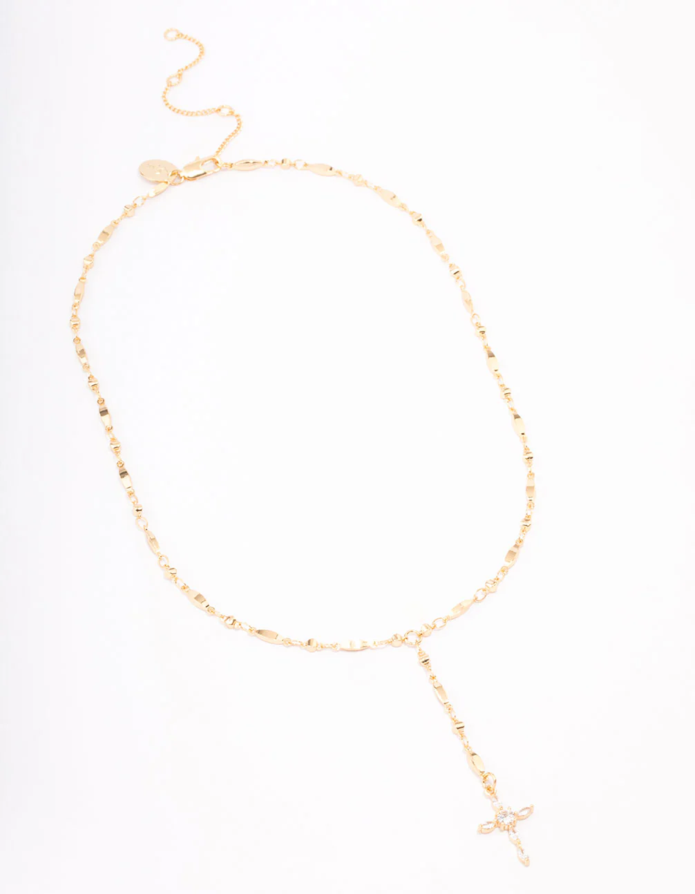 Gold Plated Marquise Cubic Zirconia Cross Y-Necklace - Image 2