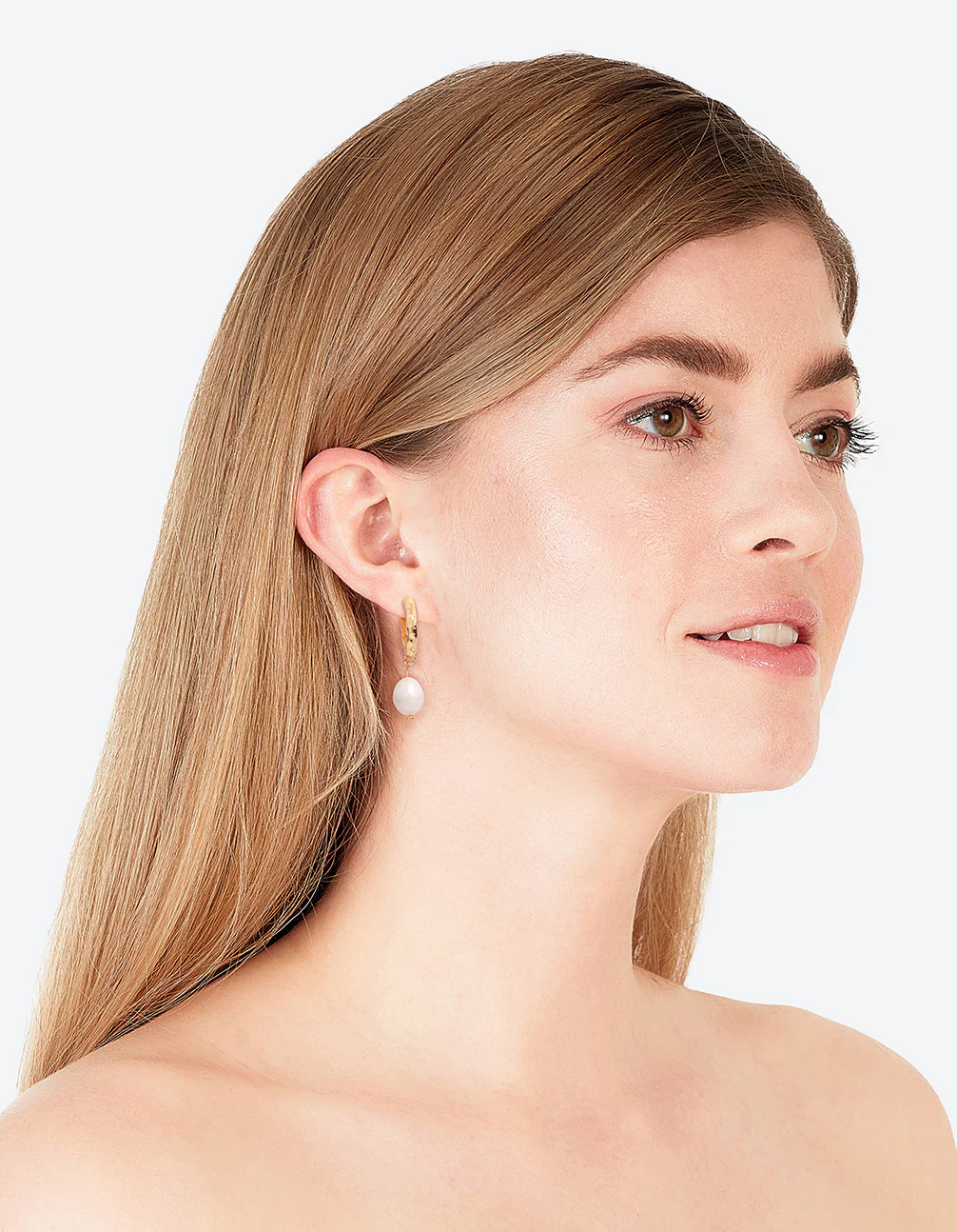 Gold Plated Freshwater Pearl Molten Hoop Earrings - Image 3