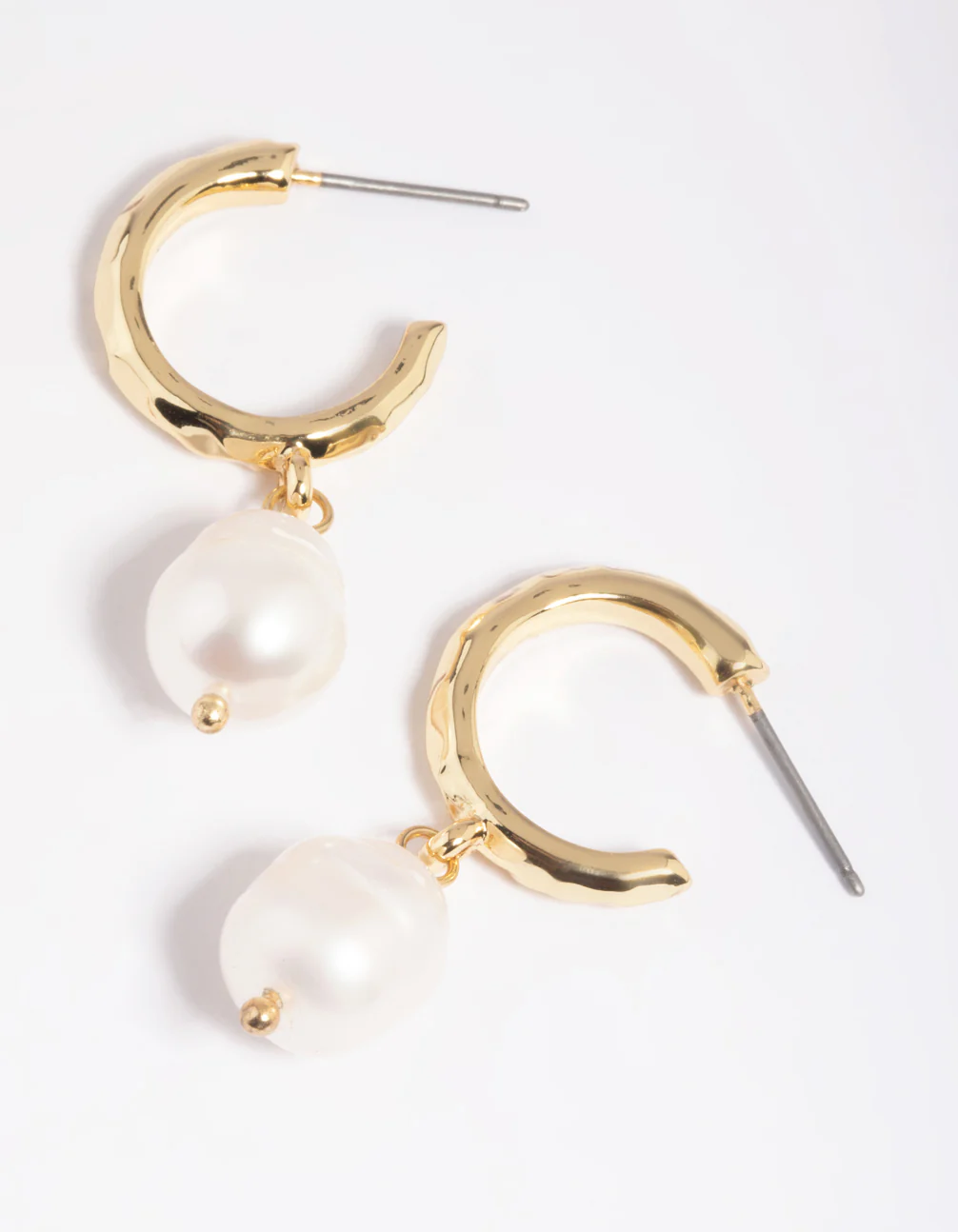 Gold Plated Freshwater Pearl Molten Hoop Earrings - Image 6