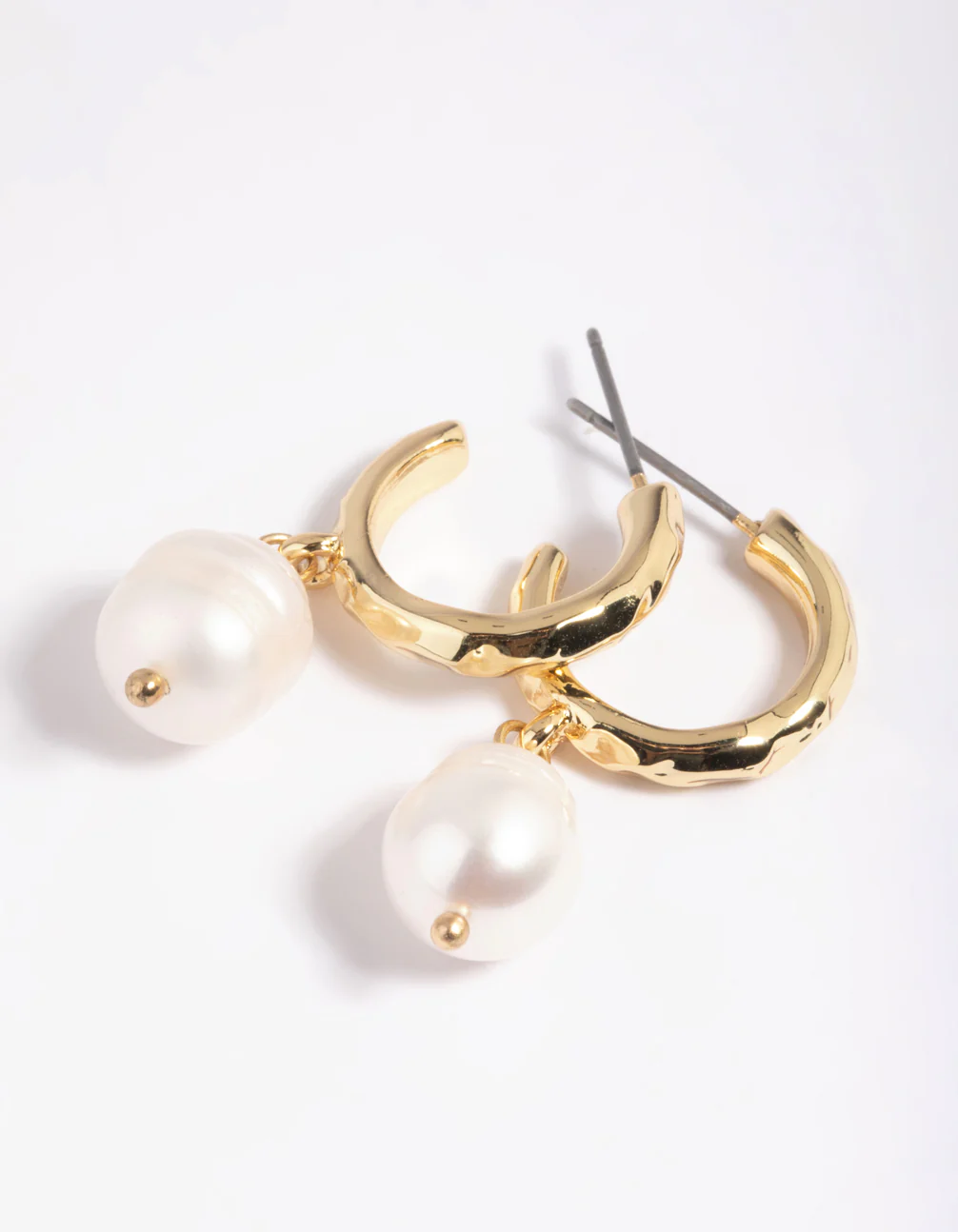 Gold Plated Freshwater Pearl Molten Hoop Earrings - Image 7