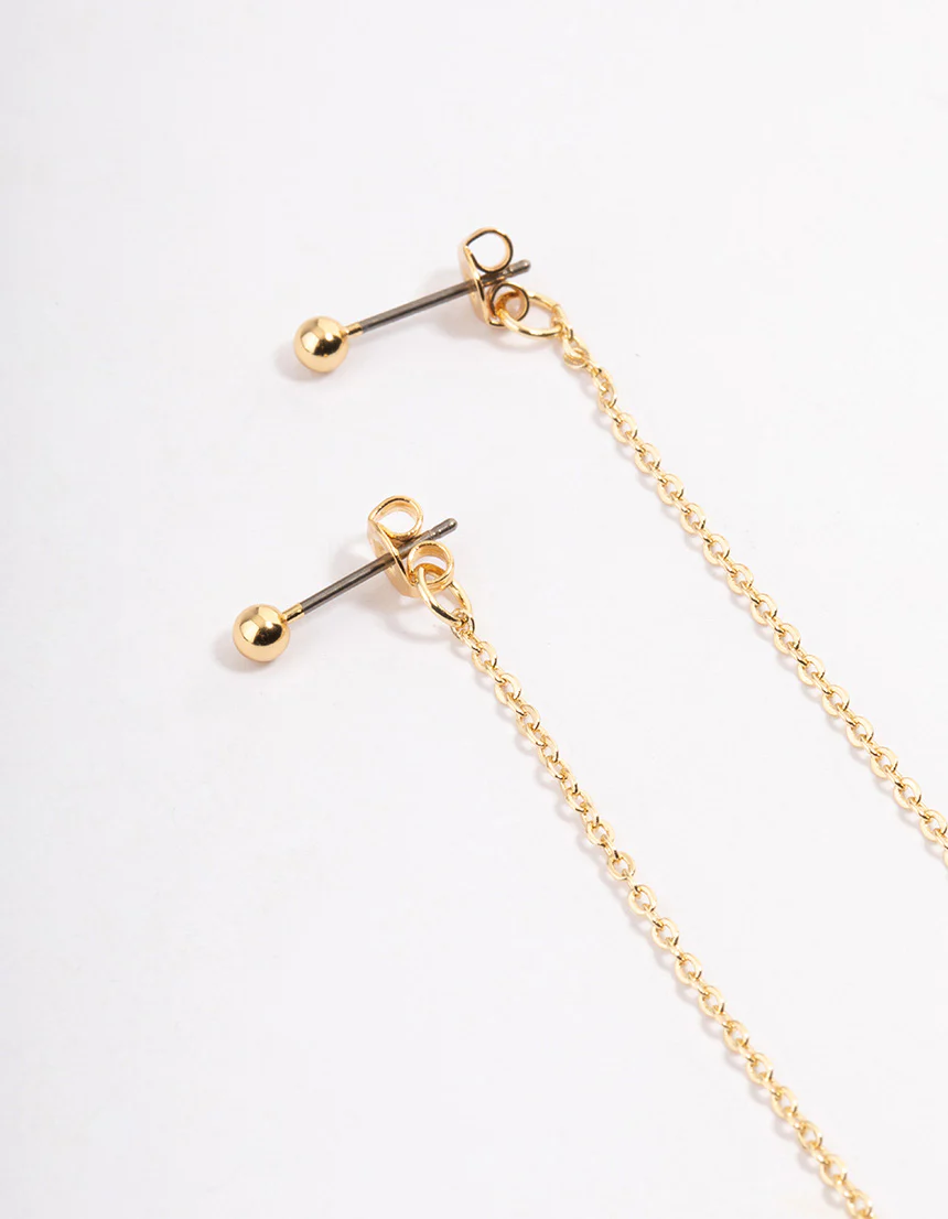Gold Plated Mini Freshwater Pearl Chain Drop Earrings - Image 2