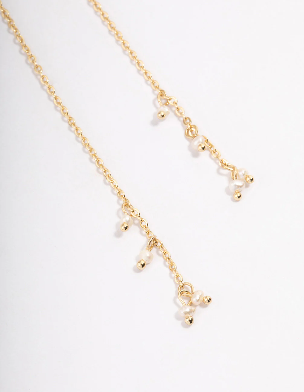 Gold Plated Mini Freshwater Pearl Chain Drop Earrings - Image 3
