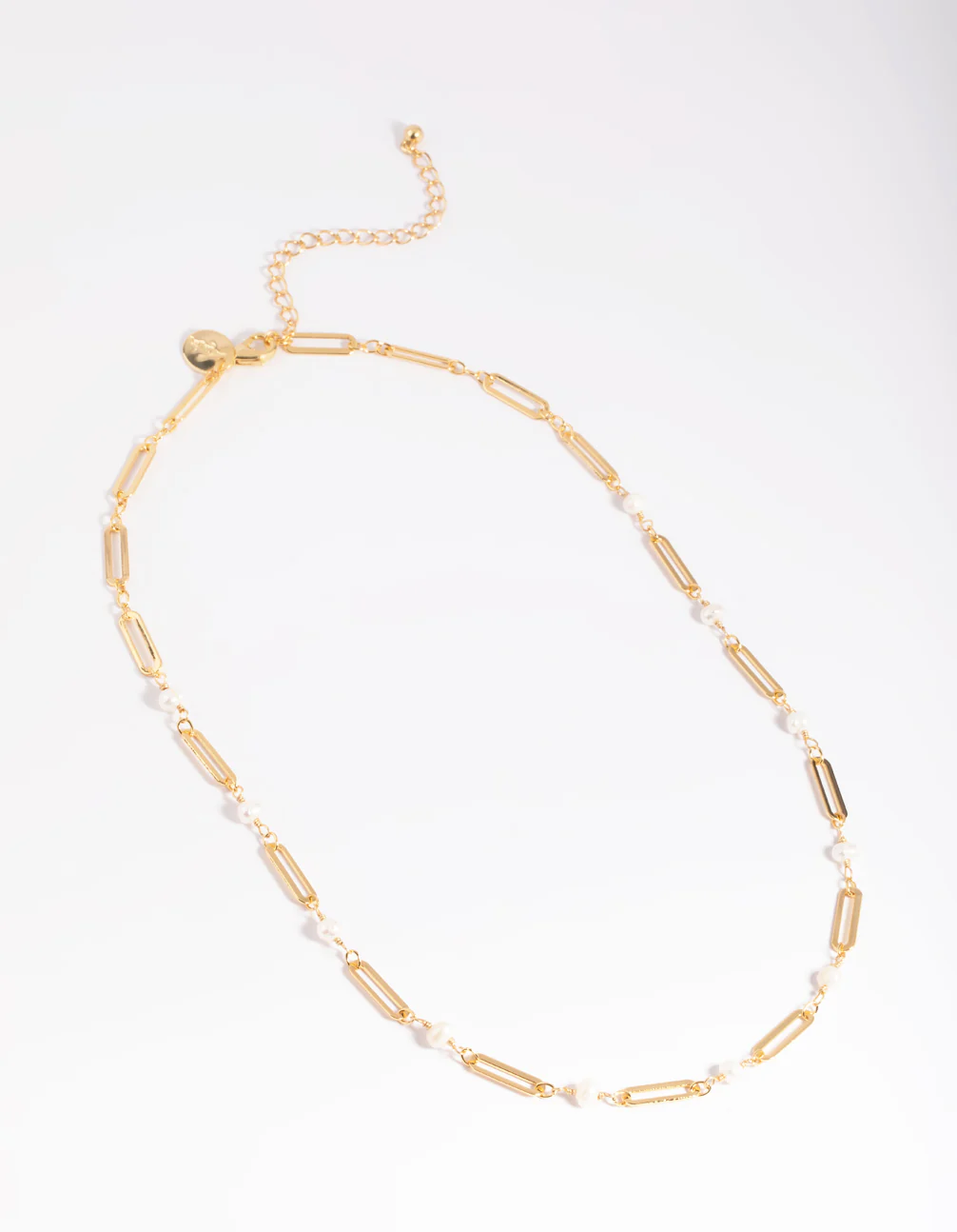 Gold Plated Freshwater Pearl Oval Chain Link Necklace - Image 3