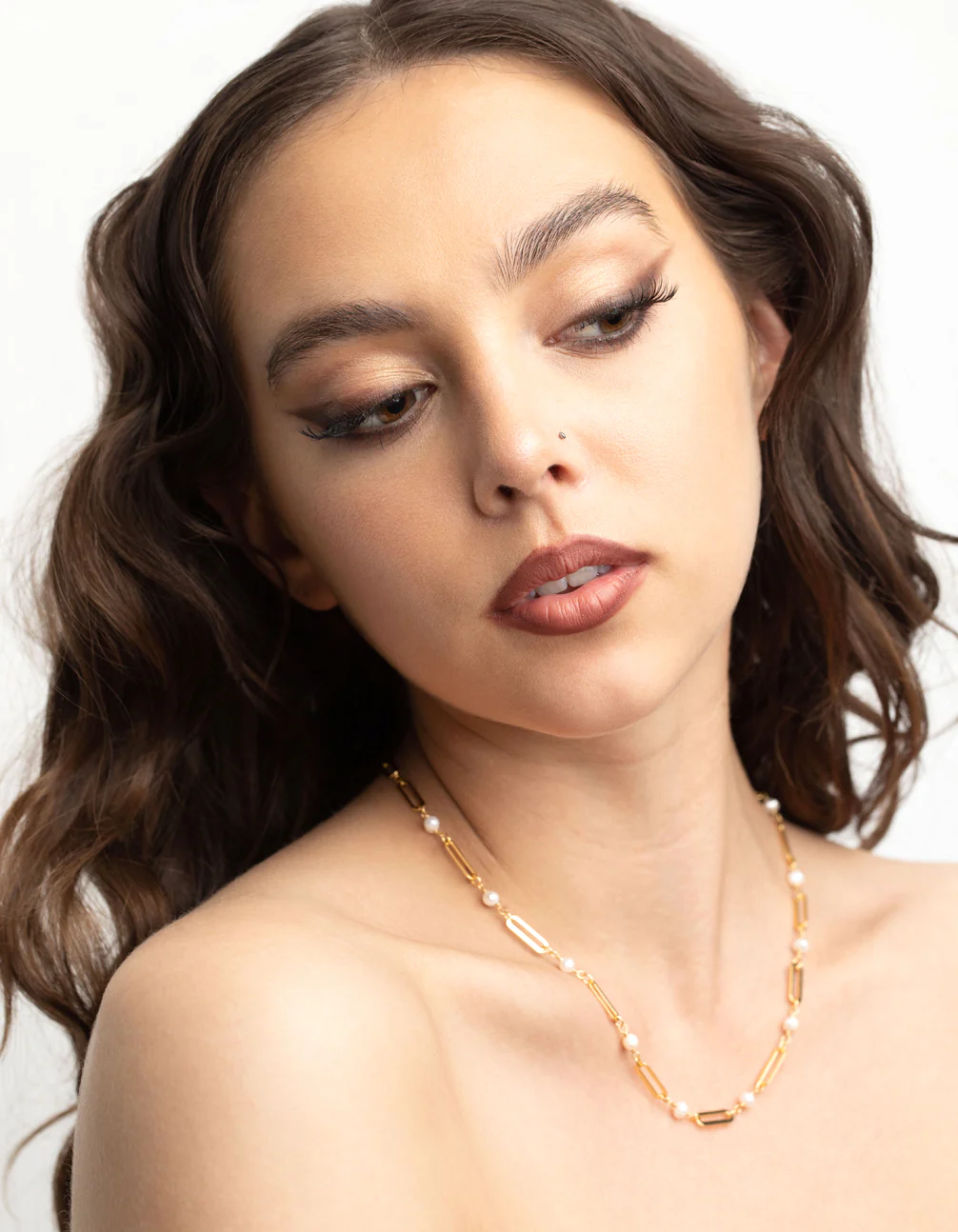 Gold Plated Freshwater Pearl Oval Chain Link Necklace - Image 5