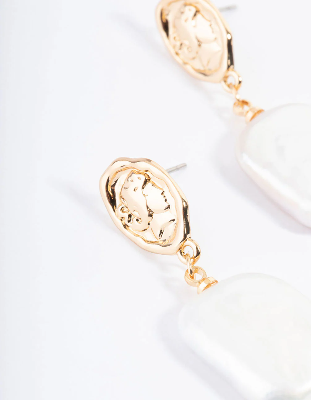 Gold Plated Oval Coin & Freshwater Pearl Drop Earrings - Image 2