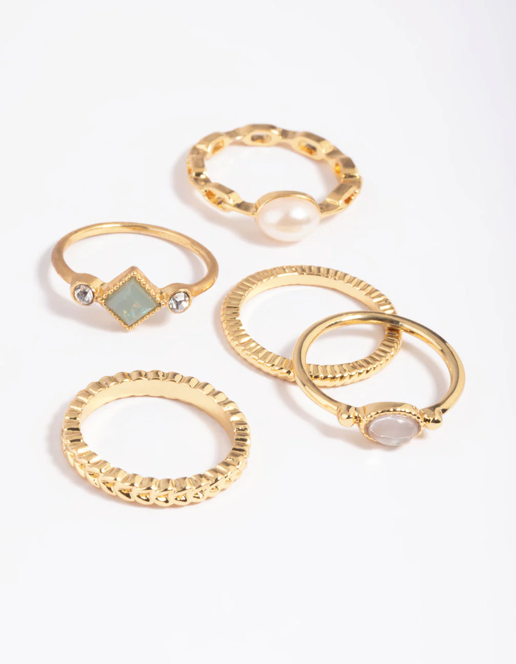 Gold Plated Pearl Pretty Ring Stack 5-Pack - Image 2
