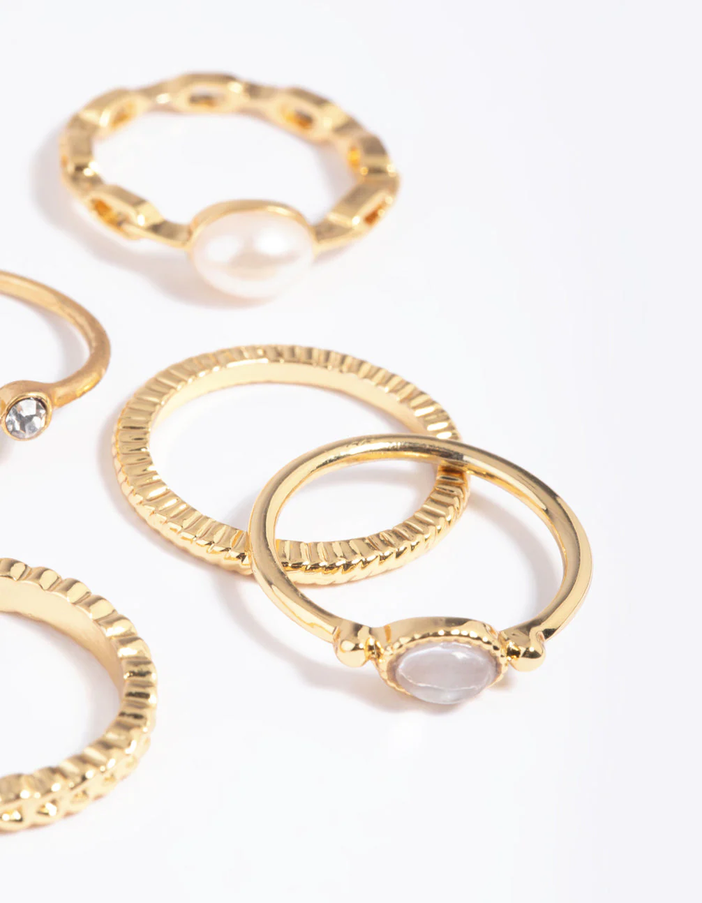 Gold Plated Pearl Pretty Ring Stack 5-Pack - Image 3