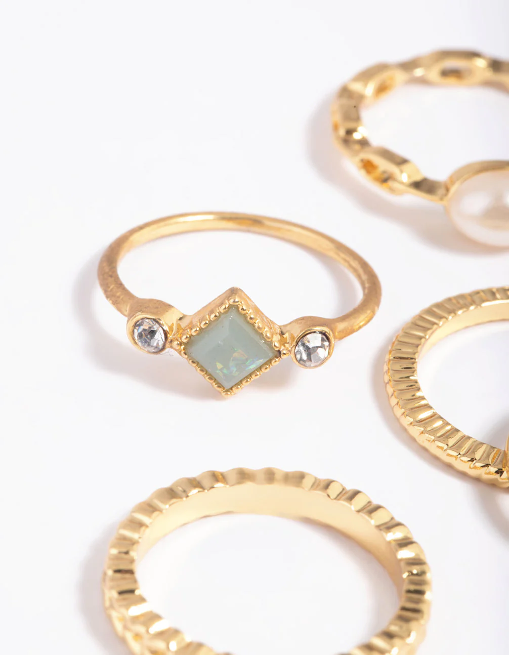 Gold Plated Pearl Pretty Ring Stack 5-Pack - Image 4