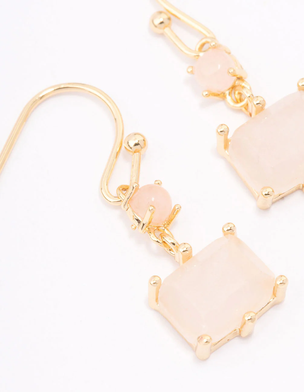 Gold Plated Round & Square Semi-Precious Drop Earrings - Image 2