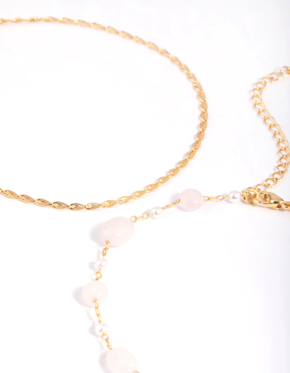 Gold Plated Rose Quartz Chain Anklet Set - Image 2