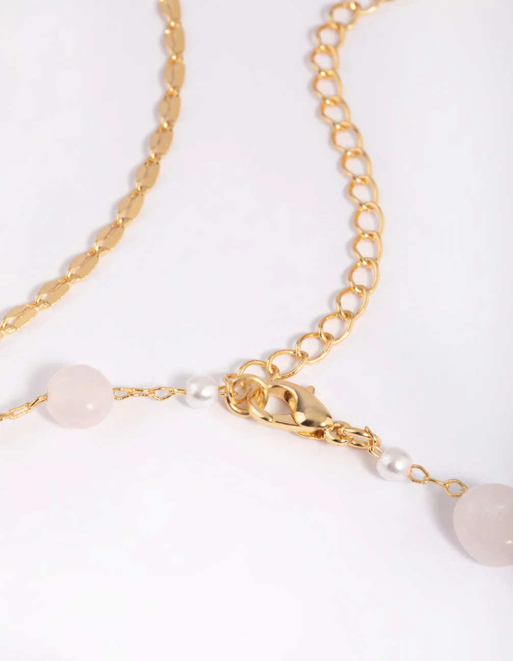 Gold Plated Rose Quartz Chain Anklet Set - Image 3