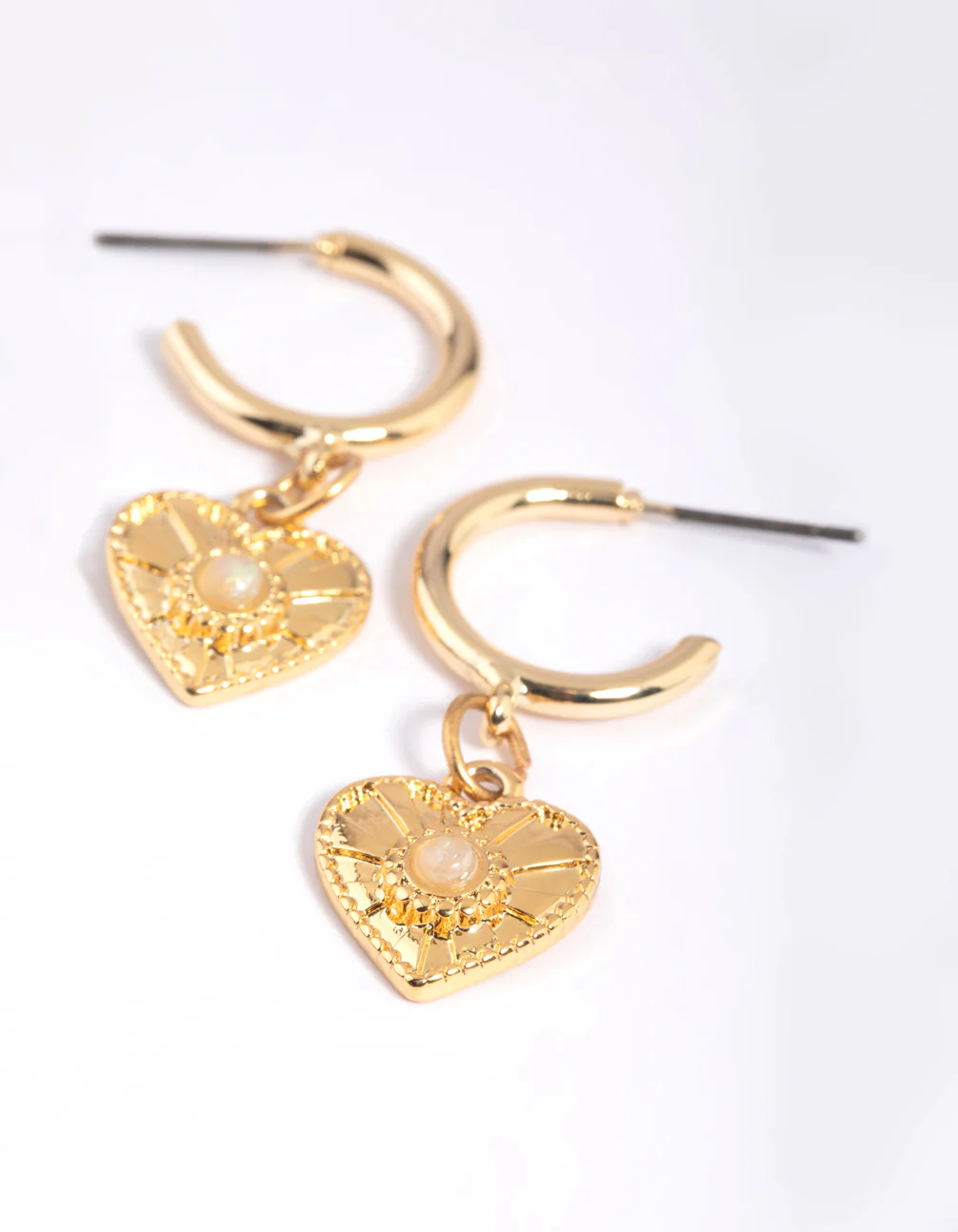 Gold Plated Rose Quartz Heart Hoop Earrings - Image 3