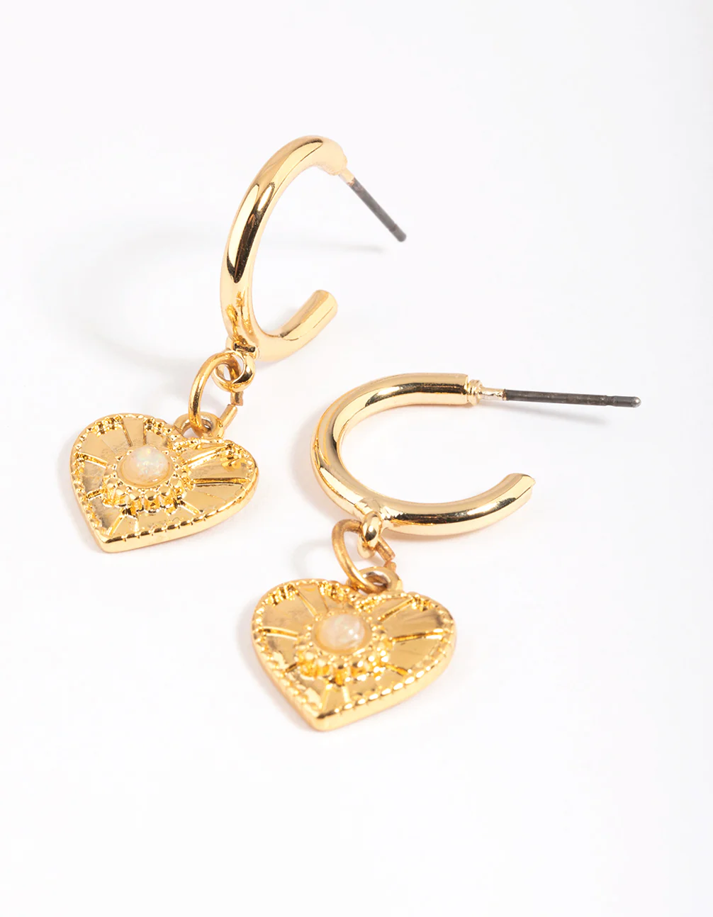 Gold Plated Rose Quartz Heart Hoop Earrings - Image 4