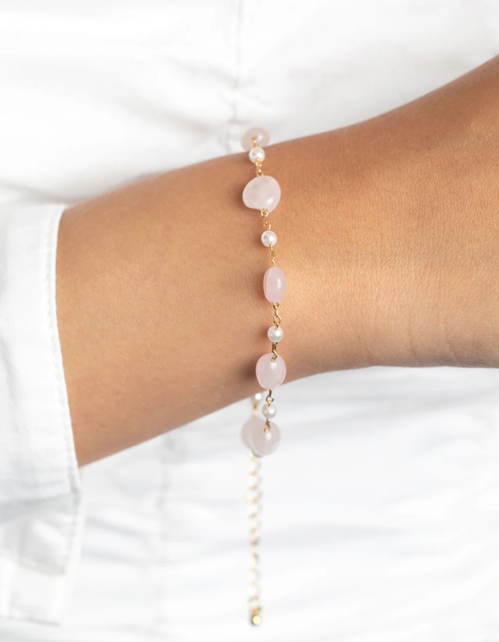 Gold Plated Bracelet with Rose Quartz - Image 2