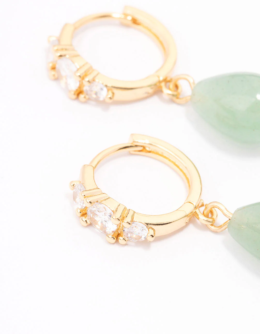 Gold Plated Semi-Precious Drop Diamante Huggie Earrings - Image 2