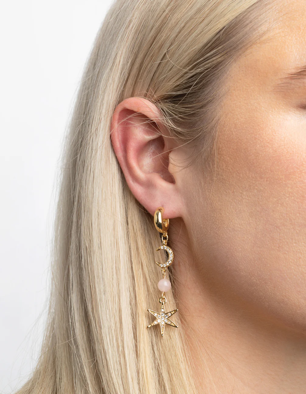 Gold Plated Semi-Precious Celestial Drop Earrings - Image 2