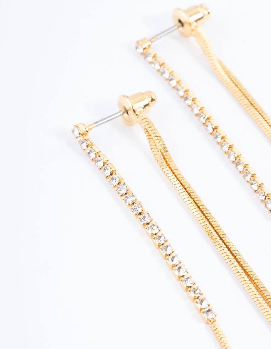 Gold Plated Diamante Front & Back Sandwich Earrings - Image 2