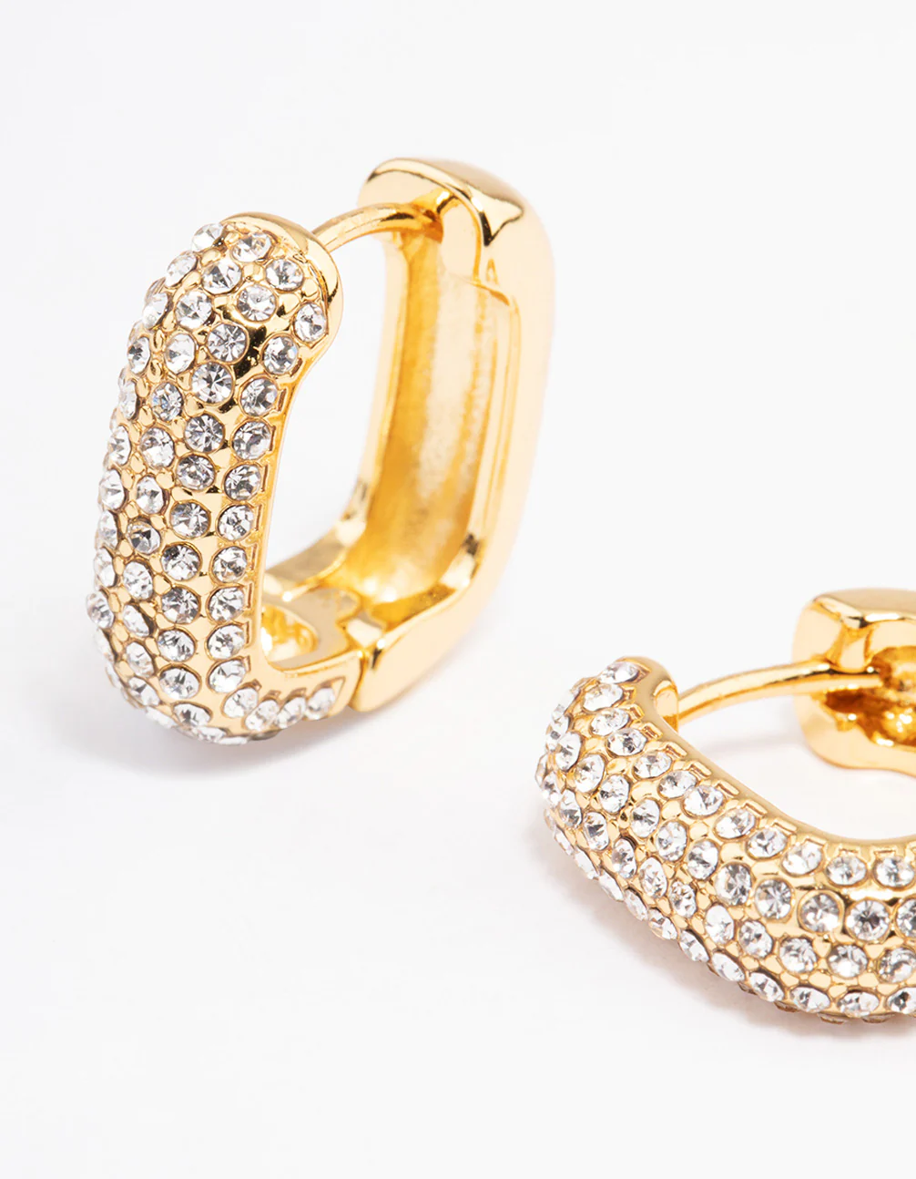 Gold Plated Square Pave Hoop Earrings - Image 2