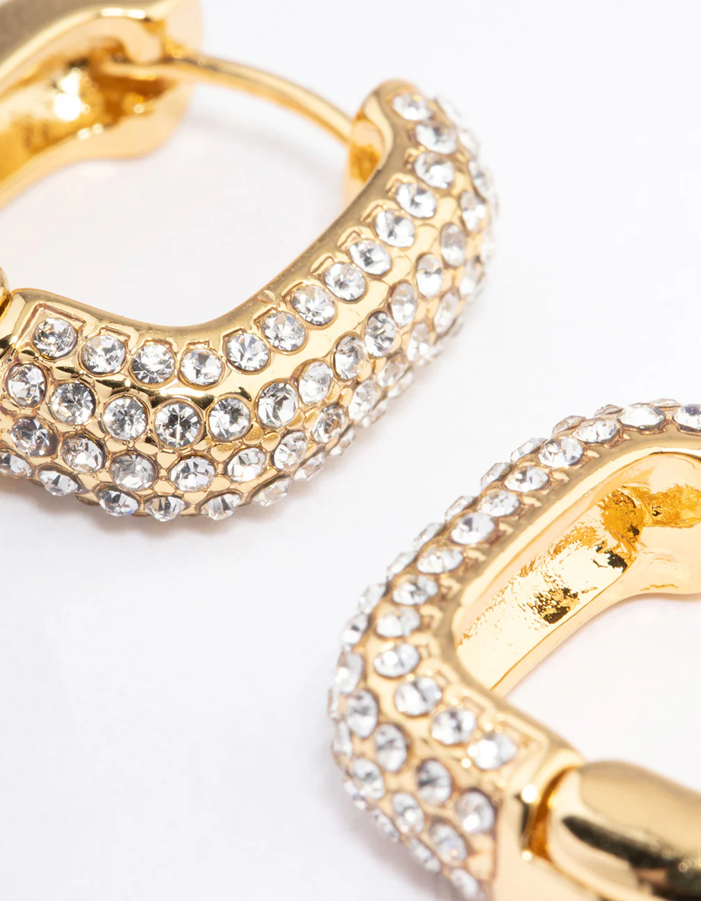 Gold Plated Square Pave Hoop Earrings - Image 3