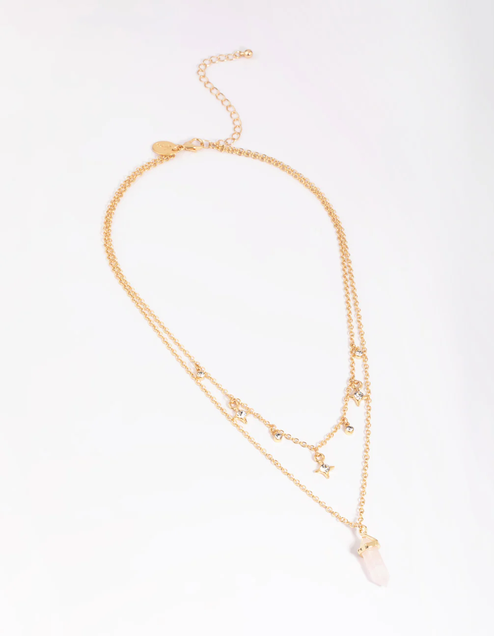Gold Plated Star & Rose Quartz Layered Necklace - Image 3