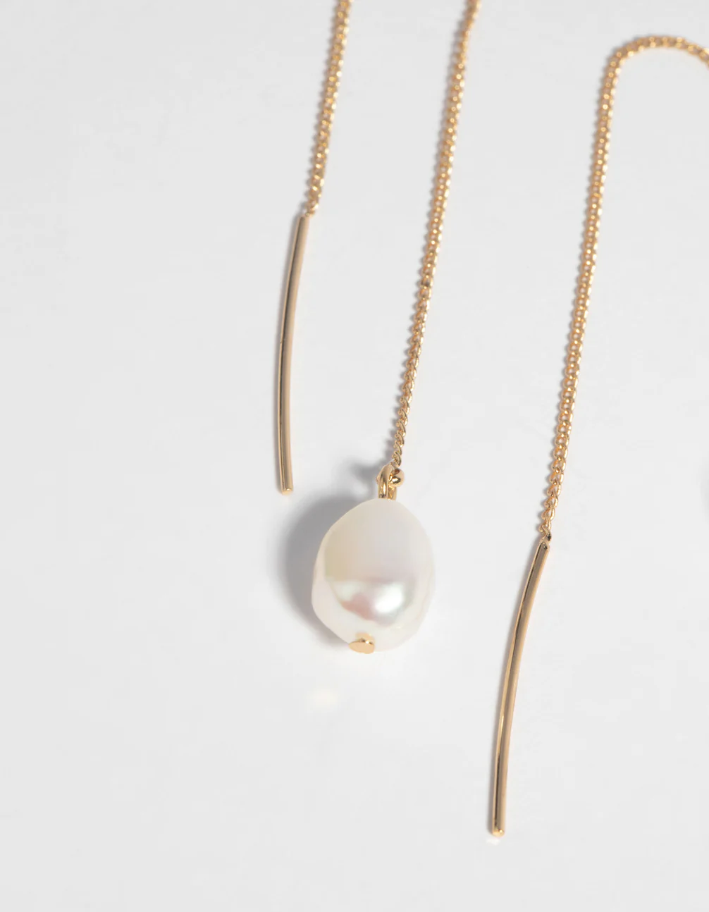 Gold Plated Pearl Thread Through Earrings - Image 2