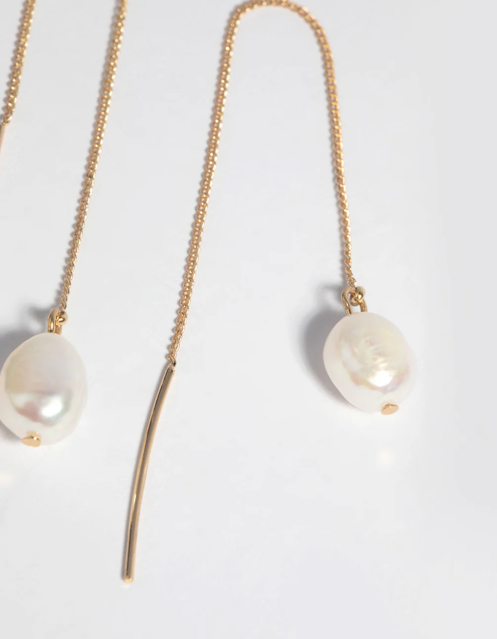 Gold Plated Pearl Thread Through Earrings - Image 3