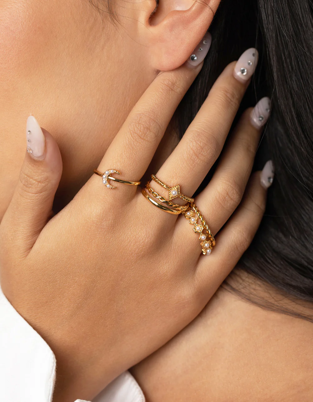 Gold Plated Vintage Ring 6-Pack with Freshwater Pearls - Image 2