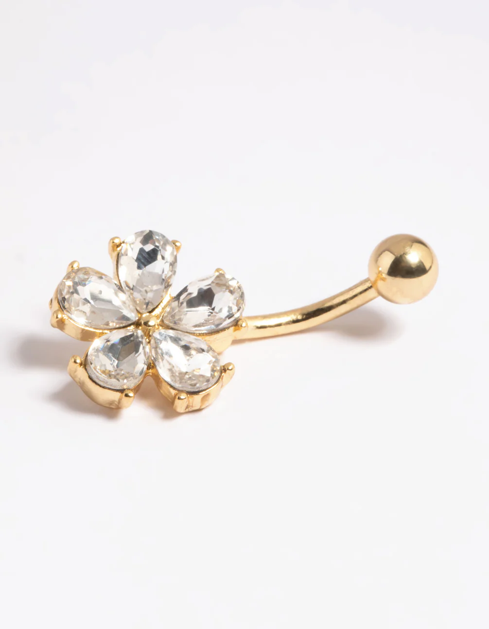 Gold Plated Surgical Steel Diamante Flower Belly Bar - Image 2