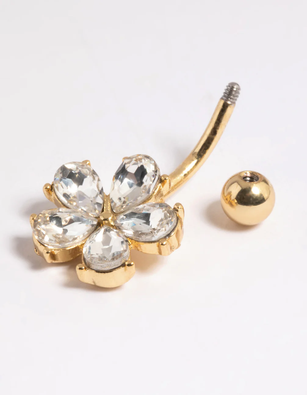 Gold Plated Surgical Steel Diamante Flower Belly Bar - Image 3