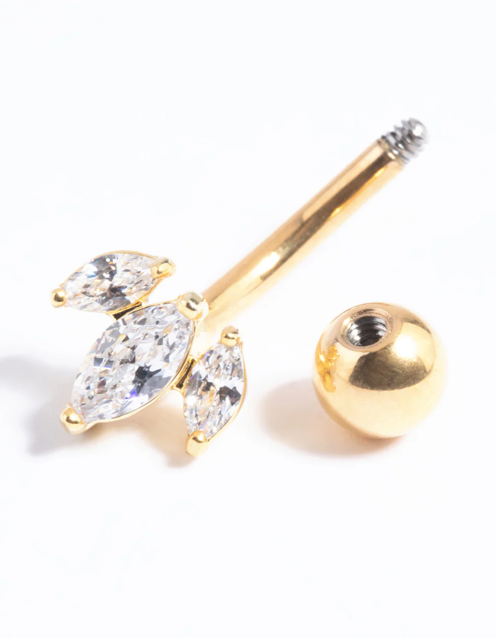 Gold Plated Surgical Steel Diamante Marquise Belly Bar - Image 3