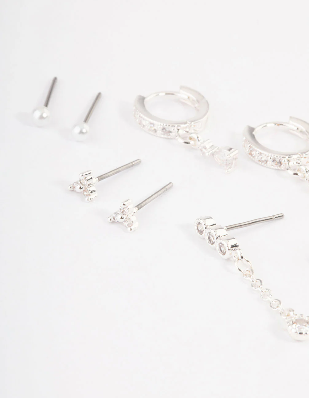 Silver Plated Cubic Zirconia Dainty Pearl Earrings 4-Pack - Image 2