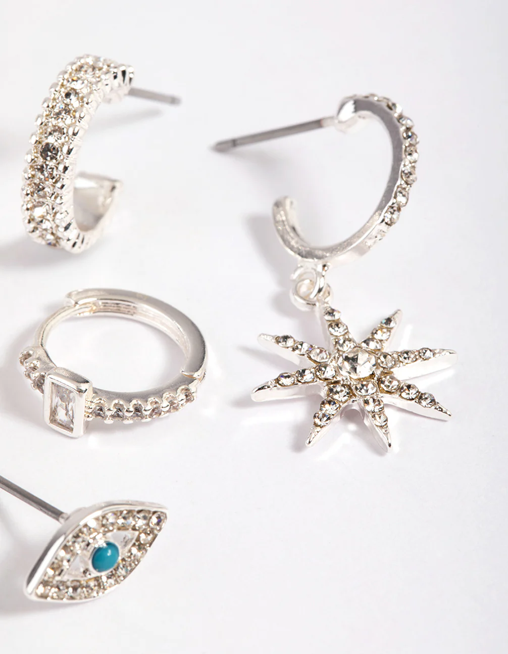 SIlver Plated Evil Eye & Star Earring Stack Pack - Image 4