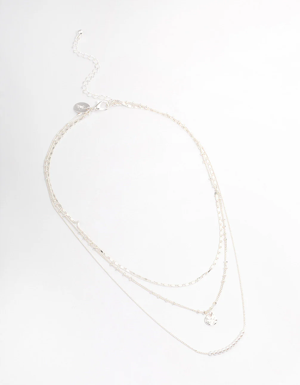 Silver Plated Fine Triple Layered Beaded Disc Necklace - Image 2